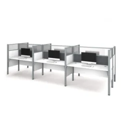 Bestar Pro-Biz Six Workstation In White With Gray Tack Boards