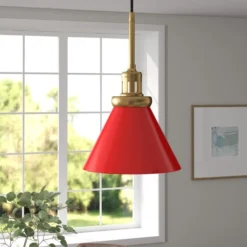 Zeno 8.5" Wide Pendant With Metal Shade In Poppy Red/Brass/Poppy Red 14 Zeno 8.5" Wide Pendant With Metal Shade In Poppy Red/Brass/Poppy Red -office furniture sale f19aeca9236bcae8dc3fc70dc98ed4ae06