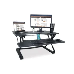 Victor High Rise Height Adjustable Standing Desk With Keyboard Tray, 36" X 31.25" X 5.25" To 20", Gray/Black