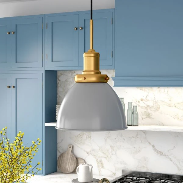 Madison 12" Wide Pendant With Metal Shade In Matte Gray/Brass /Matte Gray 6 Madison 12" Wide Pendant With Metal Shade In Matte Gray/Brass /Matte Gray - Image 6