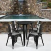 Chauncey Commercial Grade 24" Round Black Metal Indoor-Outdoor Table Set With 4 Arm Chairs