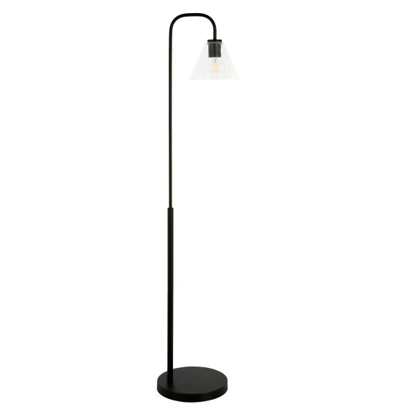 Henderson Arc Floor Lamp With Glass Shade In Blackened Bronze/Clear 1 Henderson Arc Floor Lamp With Glass Shade In Blackened Bronze/Clear