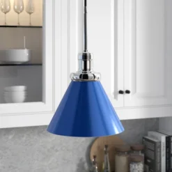 Zeno 8.5" Wide Pendant With Metal Shade In Blue/Polished Nickel/Blue -office furniture sale f2e038ce9a7bca9ec8b0935e8e5fa96461