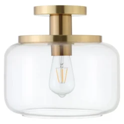 Tatum 11" Wide Semi Flush Mount With Glass Shade In Brushed Brass/Clear