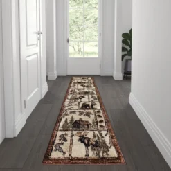 Vale Collection 2' X 7' Rustic Wildlife Themed Area Rug - Olefin Rug With Jute Backing - Entryway, Living Room, Or Bedroom