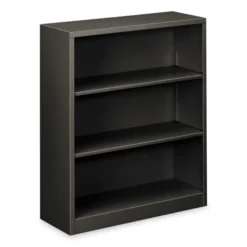 HON Metal Bookcase, Three-Shelf, 34.5w X 12.63d X 41h, Charcoal