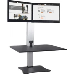 Victor High Rise Electric Dual Monitor Standing Desk Workstation, 28" X 23" X 20.25", Black/Aluminum