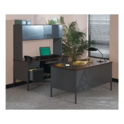 HON Metro Classic Series Double Pedestal Desk, Flush Panel, 60" X 30" X 29.5", Mahogany/Charcoal -office furniture sale f3947ad5896d6e4761f790691cd159d29b