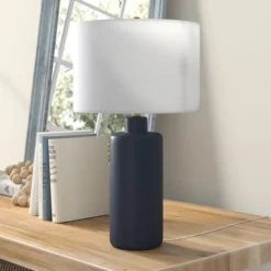 Carlina 25" Tall Ceramic Table Lamp With Fabric Shade In Matte Navy/White 9 Carlina 25" Tall Ceramic Table Lamp With Fabric Shade In Matte Navy/White -office furniture sale f3aa131257749fb590965366c32b50c12f