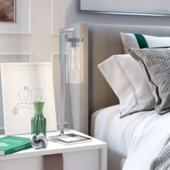 Malva 26" Tall Table Lamp With Glass Shade In Polished Nickel/Clear -office furniture sale f3baac1b01494b21e126952a4df3f785c0