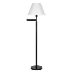 Moby Swing Arm Floor Lamp With Fabric Empire Shade In Blackened Bronze/White