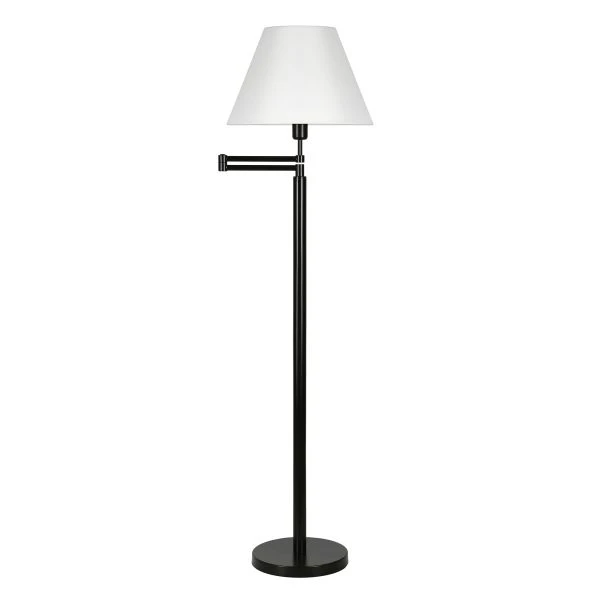 Moby Swing Arm Floor Lamp With Fabric Empire Shade In Blackened Bronze/White 1 Moby Swing Arm Floor Lamp With Fabric Empire Shade In Blackened Bronze/White