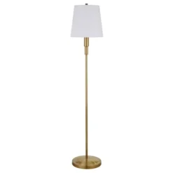 Emerson 60" Tall Floor Lamp With Fabric Shade In Brass/White