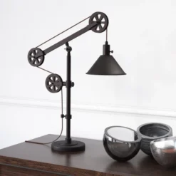 Descartes 29" Tall Pulley System Table Lamp With Metal Shade In Blackened Bronze/Blackened Bronze -office furniture sale f3d3de46c646bfefd5ac689f187ffa782a