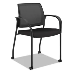 HON Ignition 2.0 4-Way Stretch Mesh Back Mobile Stacking Chair, Supports 300 Lb, 18" Seat Height, Black Seat/Back, Black Base