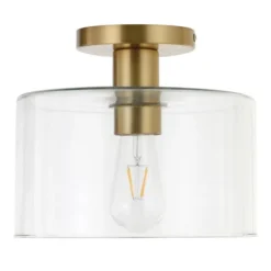 Henri 10" Wide Semi Flush Mount With Glass Shade In Brass/Clear -office furniture sale f42025addc1b2508b5804e515619113fd8
