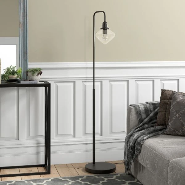 Zariza Arc Floor Lamp With Glass Shade In Blackened Bronze/Clear 4 Zariza Arc Floor Lamp With Glass Shade In Blackened Bronze/Clear - Image 4