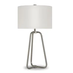 Marduk 25.5" Tall Table Lamp With Fabric Shade In Brushed Nickel/White
