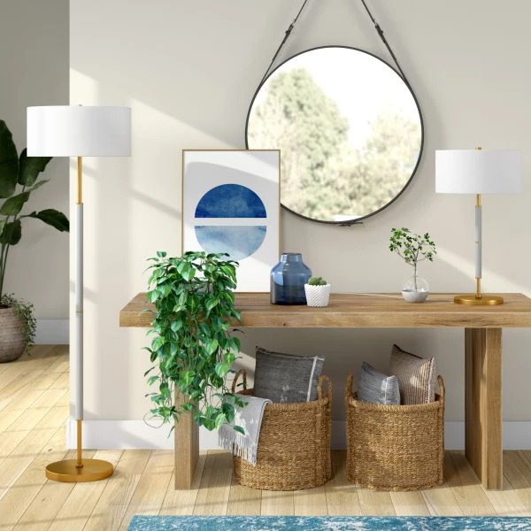 Simone 2-Light Floor Lamp With Fabric Shade In Cool Gray/Brass /White 3 Simone 2-Light Floor Lamp With Fabric Shade In Cool Gray/Brass /White - Image 3