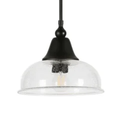 Magnolia 10.75" Wide Pendant With Glass Shade In Blackened Bronze/Seeded -office furniture sale f47c2e69f813df60375f0b2dcdf486552a