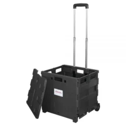 Mobile Folding Cart With Lid, 16"H X 18"W X 15"D, Black