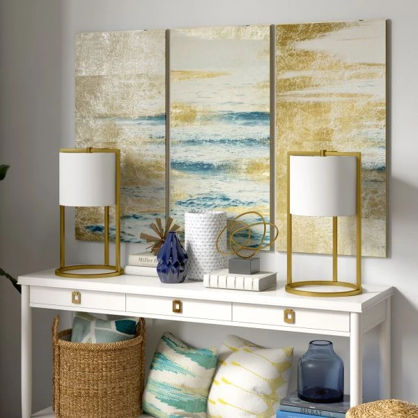 Peyton 22" Tall Asymmetric Table Lamp With Fabric Shade In Brass/White 3 Peyton 22" Tall Asymmetric Table Lamp With Fabric Shade In Brass/White - Image 3