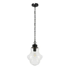 Annie 9.13" Wide Pendant With Glass Shade In Blackened Bronze/Clear