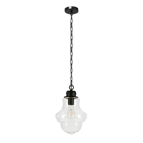 Annie 9.13" Wide Pendant With Glass Shade In Blackened Bronze/Clear 1 Annie 9.13" Wide Pendant With Glass Shade In Blackened Bronze/Clear