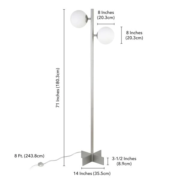 Twee 2-Light Floor Lamp With Glass Shade In Nickel/White Milk 5 Twee 2-Light Floor Lamp With Glass Shade In Nickel/White Milk - Image 5