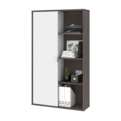 Bestar Aquarius Bookcase With Sliding Door - Bark Gray & White