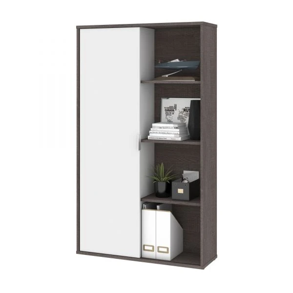 Bestar Aquarius Bookcase With Sliding Door - Bark Gray & White 1 Bestar Aquarius Bookcase With Sliding Door - Bark Gray & White