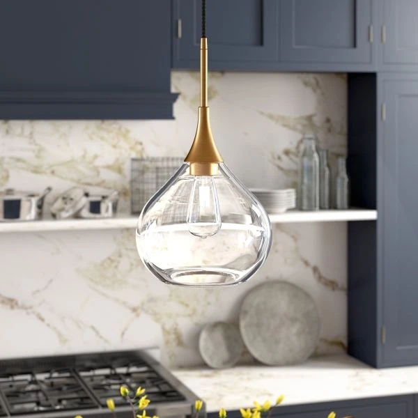 Ida 9.5" Wide Pendant With Glass Shade In Brass/Clear 4 Ida 9.5" Wide Pendant With Glass Shade In Brass/Clear - Image 4