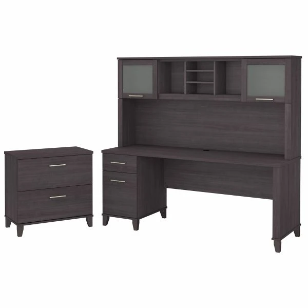 Bush Furniture Somerset 72W Office Desk With Hutch And Lateral File Cabinet In Storm Gray 1 Bush Furniture Somerset 72W Office Desk With Hutch And Lateral File Cabinet In Storm Gray