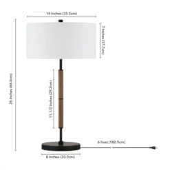 Simone 25" Tall 2-Light Table Lamp With Fabric Shade In Blackened Bronze/Rustic Oak/White -office furniture sale f5d5eba09736d3d898304dd9a56f014653