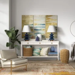 Carleta 26.5" Tall Triple Gourd Table Lamp With Fabric Shade In Blue/White -office furniture sale f65974a8bead255dd88ac27c23e973d709