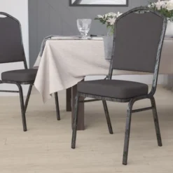 Flash Furniture HERCULES Series Crown Back Stacking Banquet Chair With Gray Fabric And 2.5'' Thick Seat - Silver Vein Frame