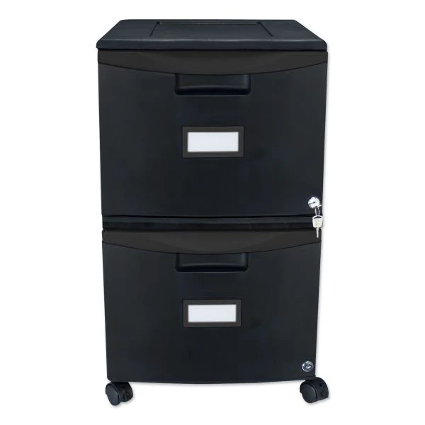 Storex Two-Drawer Mobile Filing Cabinet, 2 Legal/Letter-Size File Drawers, Black, 14.75" X 18.25" X 26" 1 Storex Two-Drawer Mobile Filing Cabinet, 2 Legal/Letter-Size File Drawers, Black, 14.75" X 18.25" X 26"