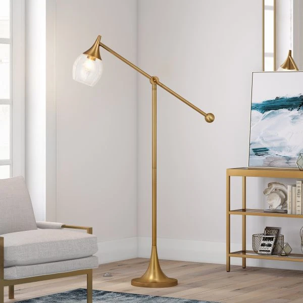 Ranger Boom Arm Floor Lamp With Glass Shade In Brass/Clear 3 Ranger Boom Arm Floor Lamp With Glass Shade In Brass/Clear - Image 3