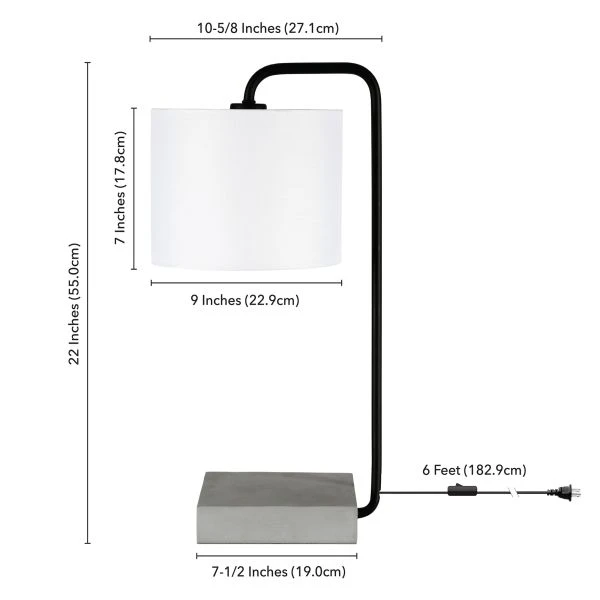 Roland 22" Tall Table Lamp With Fabric Shade In Blackened Bronze/Concrete/White 2 Roland 22" Tall Table Lamp With Fabric Shade In Blackened Bronze/Concrete/White - Image 2