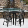 Chad Commercial Grade 30" Round Black Metal Indoor-Outdoor Table Set With 4 Vertical Slat Back Chairs