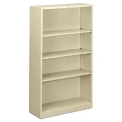 HON Metal Bookcase, Four-Shelf, 34.5w X 12.63d X 59h, Putty