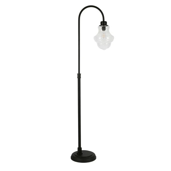 Sara 70" Tall Floor Lamp With Glass Shade In Blackened Bronze/Seeded 1 Sara 70" Tall Floor Lamp With Glass Shade In Blackened Bronze/Seeded