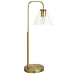 Henderson 27" Tall Arc Table Lamp With Glass Shade In Brass/Clear