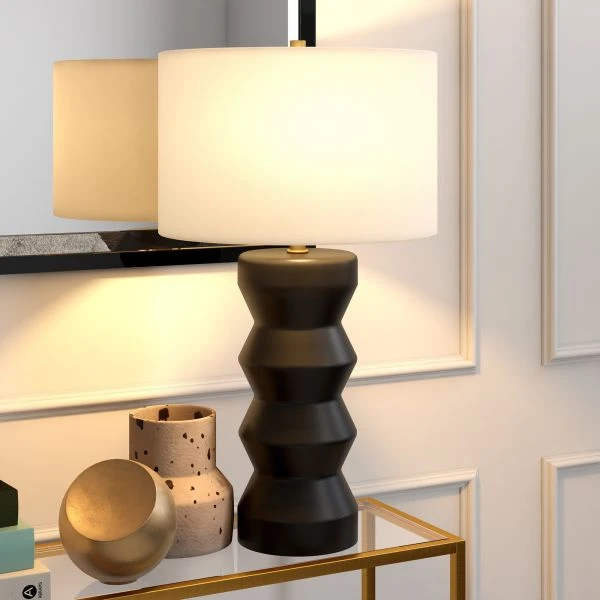 Carlin 28" Tall Ceramic Table Lamp With Fabric Shade In Matte Black/White 2 Carlin 28" Tall Ceramic Table Lamp With Fabric Shade In Matte Black/White - Image 2