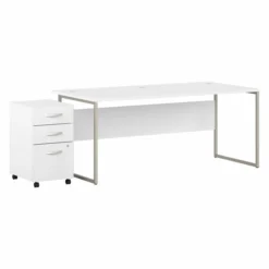 Bush Business Furniture Hybrid 72W X 36D Computer Table Desk With 3 Drawer Mobile File Cabinet In White