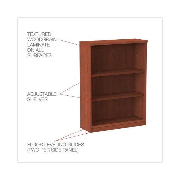 Alera Valencia Series Bookcase, Three-Shelf, 31.75w X 14d X 39.38h, Med Cherry 2 Alera Valencia Series Bookcase, Three-Shelf, 31.75w X 14d X 39.38h, Med Cherry - Image 2
