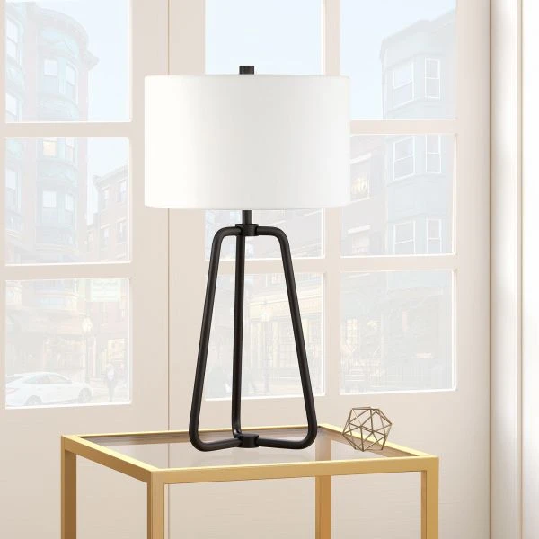 Marduk 25.5" Tall Table Lamp With Fabric Shade In Blackened Bronze/White 5 Marduk 25.5" Tall Table Lamp With Fabric Shade In Blackened Bronze/White - Image 5