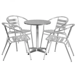 Flash Furniture 23.5'' Round Aluminum Indoor-Outdoor Table With 4 Slat Back Chairs