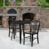 Craig Commercial Grade 30" Round Black Metal Indoor-Outdoor Table Set With 2 Vertical Slat Back Chairs