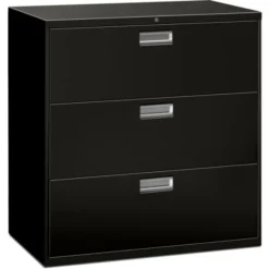 HON 600 Series Three-Drawer Lateral File, Letter/Legal/A4, 42w X 18d, Black